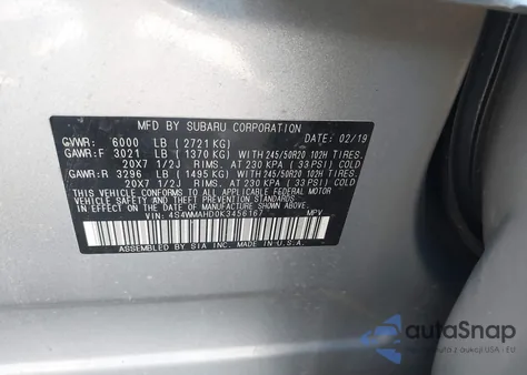 2019 Subaru Ascent Premium z USA, uszkodzony, nr VIN 4S4WMAHD0K3456167